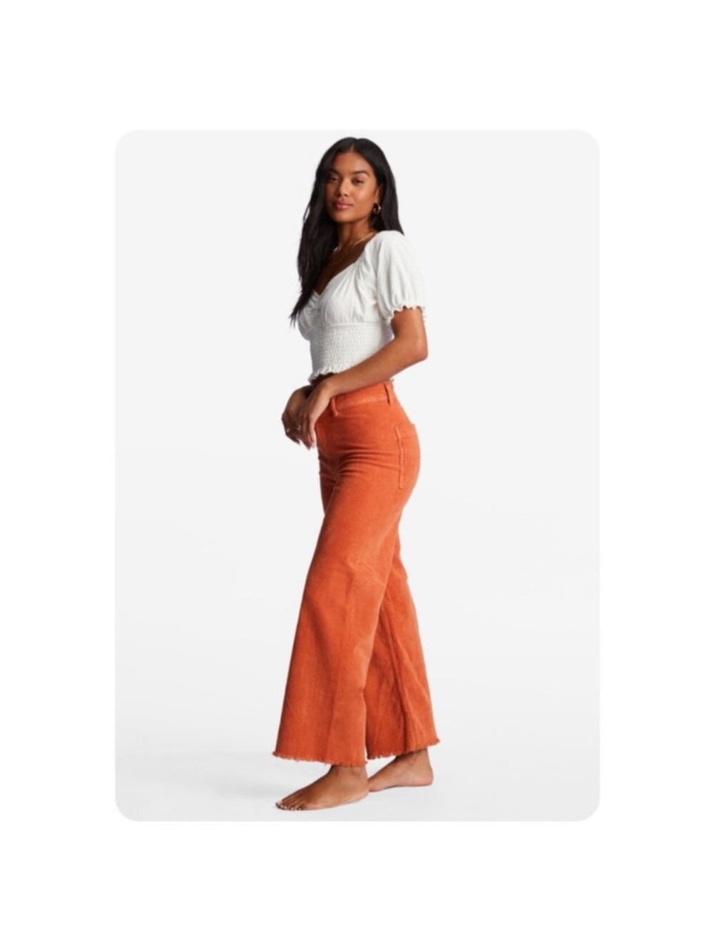 Billabong High-Waist Wide Leg Corduroy Pants - Rust Orange - Picture 2 of 8